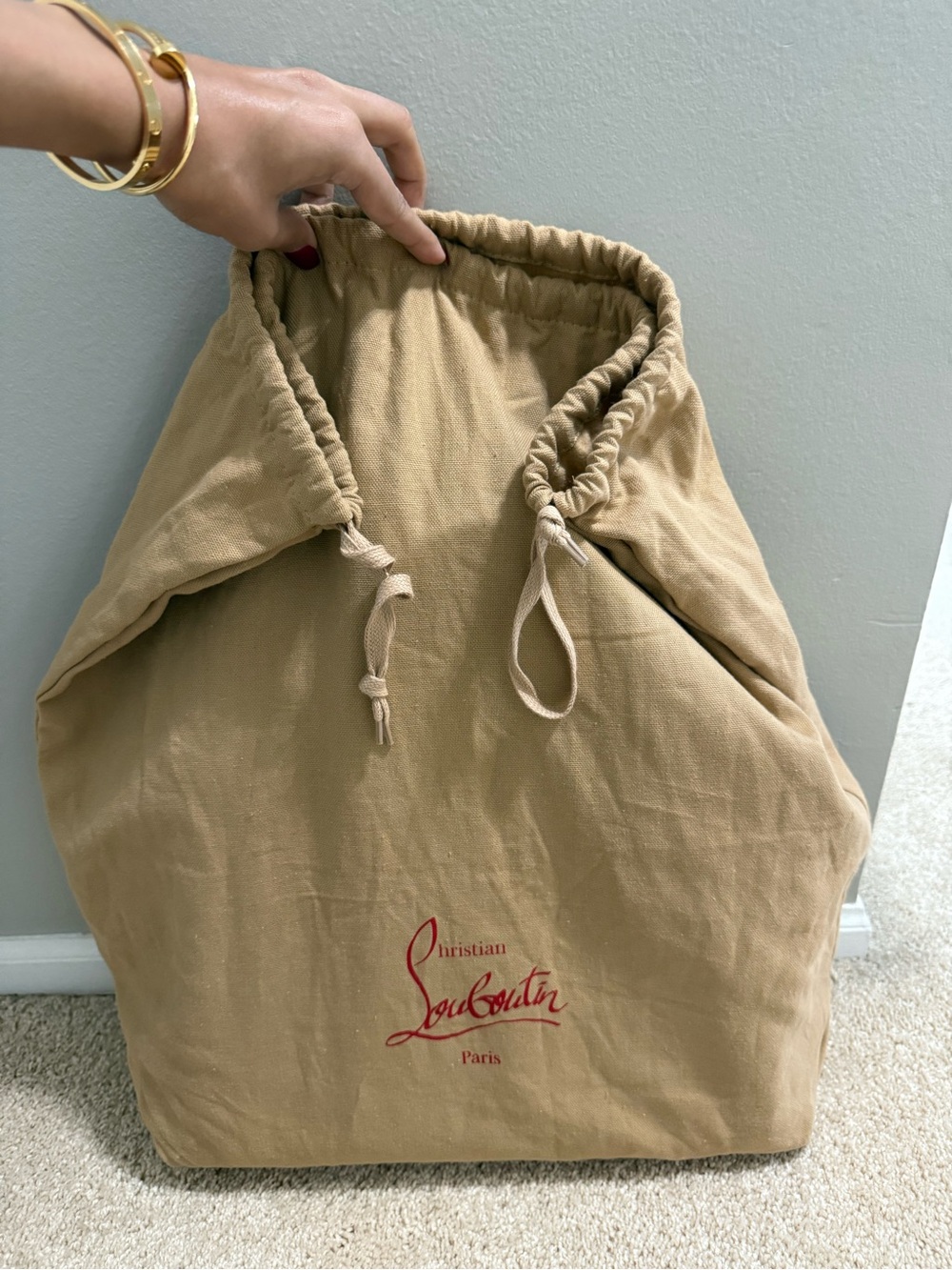 Christian Louboutin Paloma Tan Studded Leather Tote with Red Interior - Picture 5 of 5